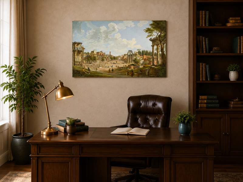 Landscape Oil Painting - Roman Forum with Ruins & Figures