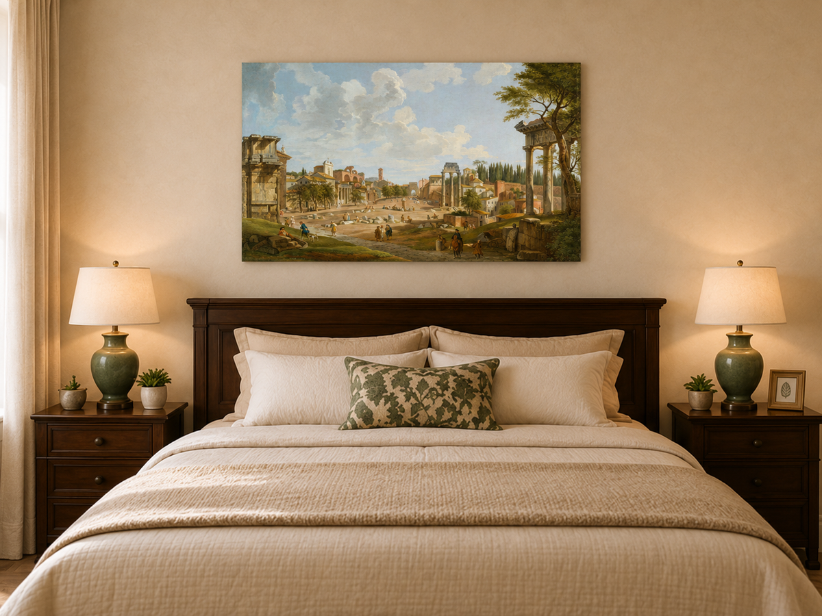 Landscape Oil Painting - Roman Forum with Ruins & Figures