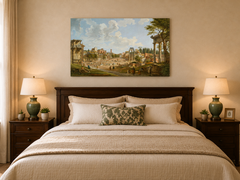 Landscape Oil Painting - Roman Forum with Ruins & Figures