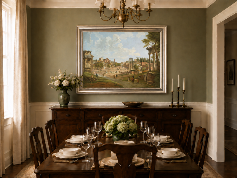 Landscape Oil Painting - Roman Forum with Ruins & Figures
