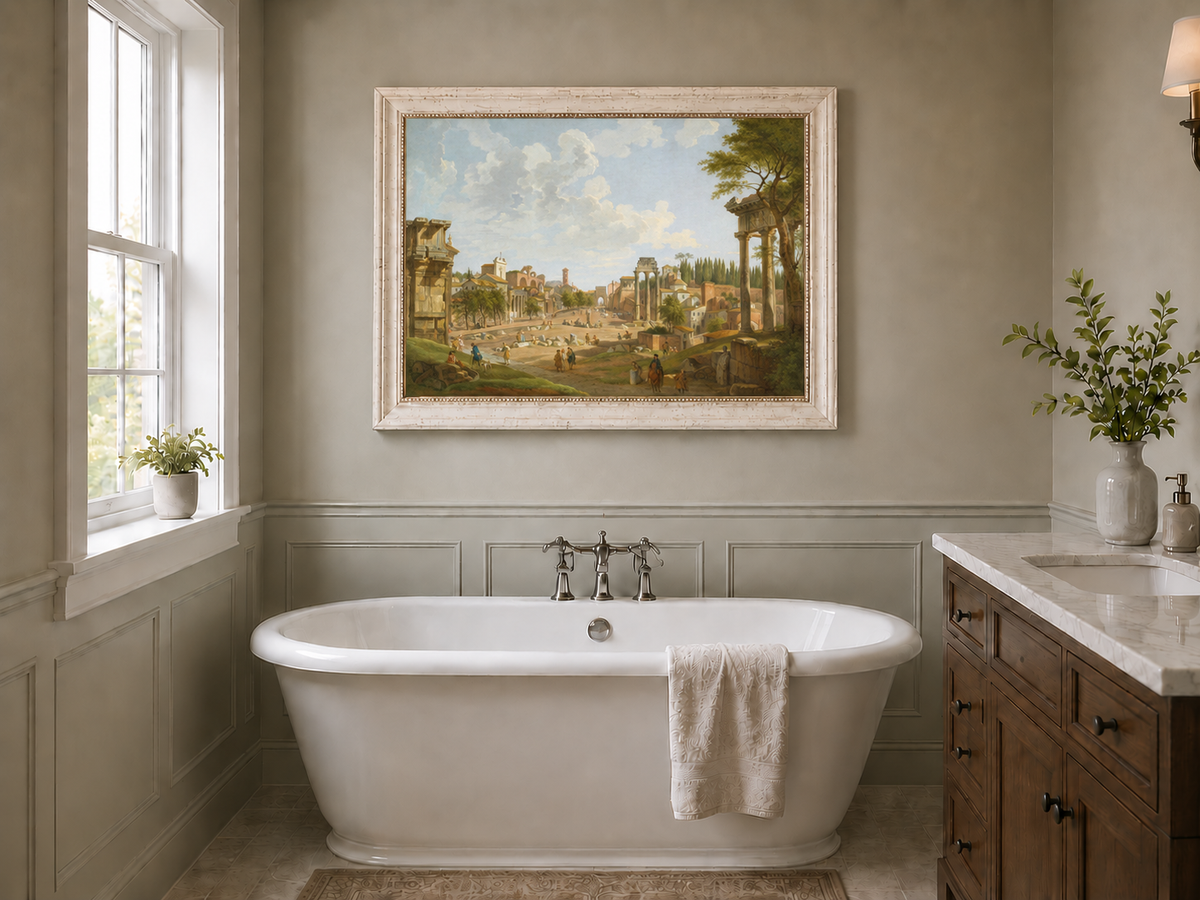 Landscape Oil Painting - Roman Forum with Ruins & Figures