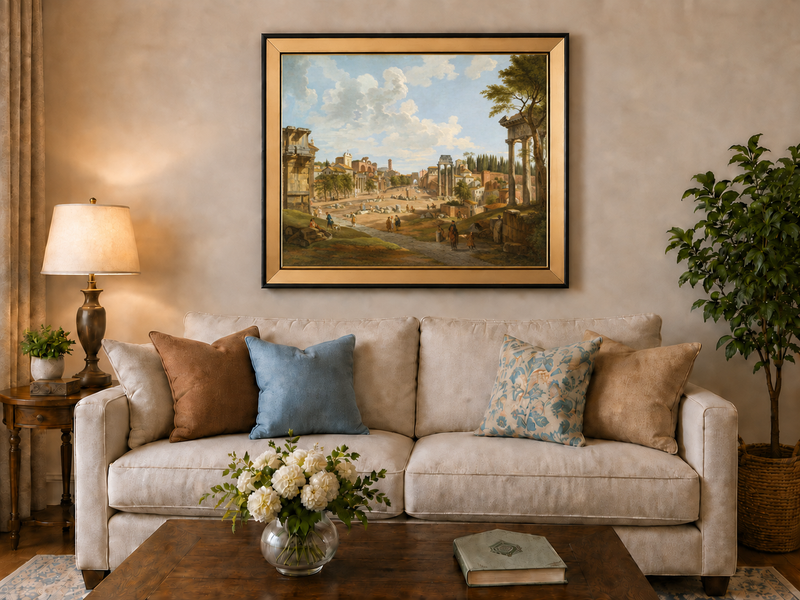 Landscape Oil Painting - Roman Forum with Ruins & Figures