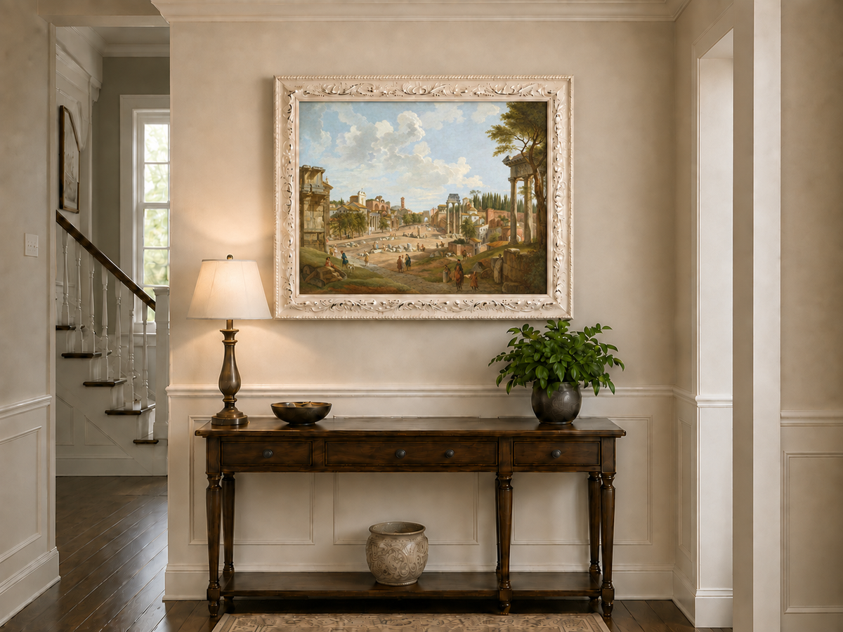 Landscape Oil Painting - Roman Forum with Ruins & Figures