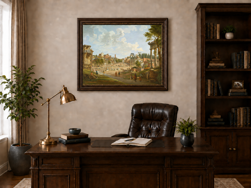 Landscape Oil Painting - Roman Forum with Ruins & Figures