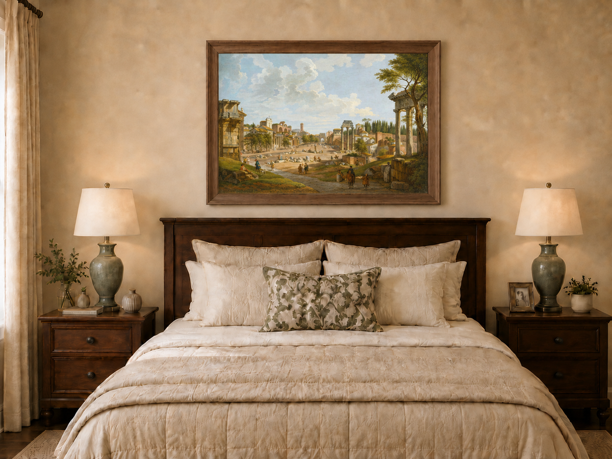 Landscape Oil Painting - Roman Forum with Ruins & Figures