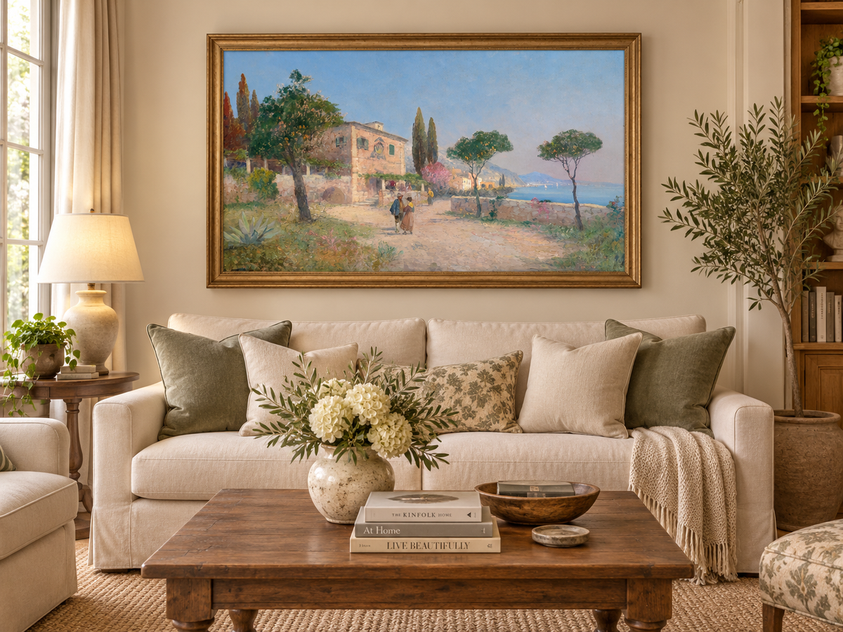 Landscape Oil Painting - Mediterranean Coastal Village Path