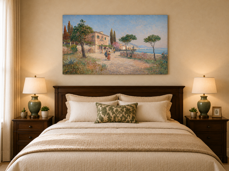 Landscape Oil Painting - Mediterranean Coastal Village Path