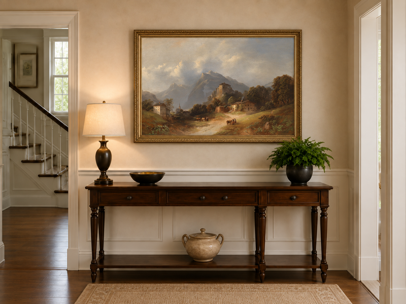 Landscape Oil Painting - Alpine Village with Mountain Path