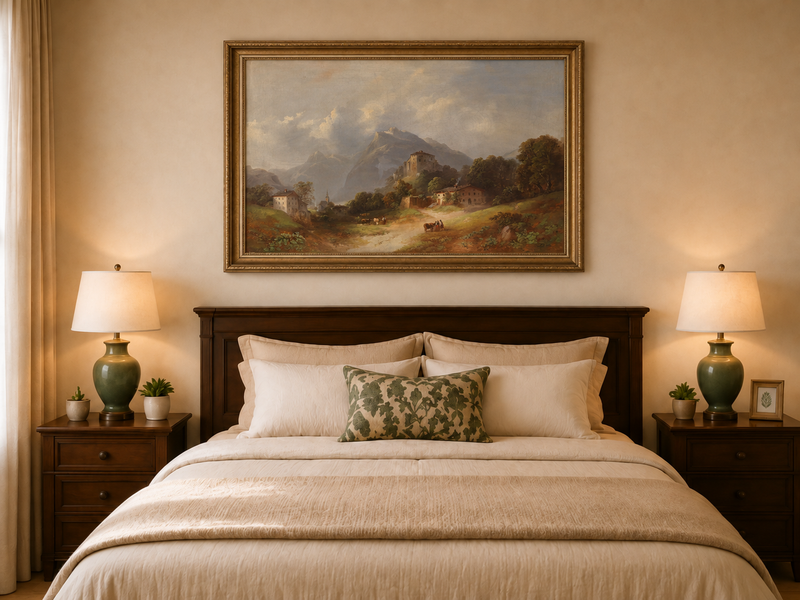 Landscape Oil Painting - Alpine Village with Mountain Path