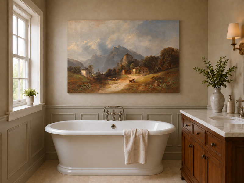Landscape Oil Painting - Alpine Village with Mountain Path