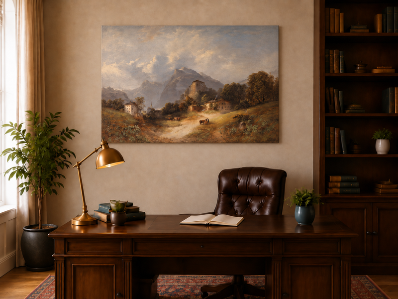 Landscape Oil Painting - Alpine Village with Mountain Path