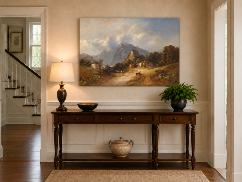 Landscape Oil Painting - Alpine Village with Mountain Path