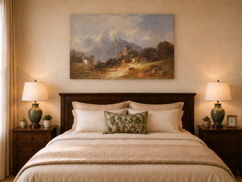 Landscape Oil Painting - Alpine Village with Mountain Path