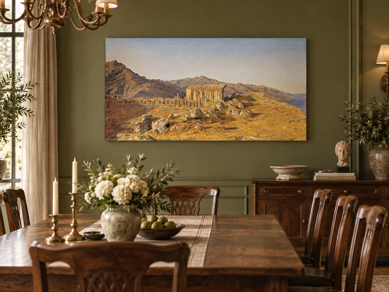 Landscape Oil Painting - Ancient Ruins in Mountain Landscape