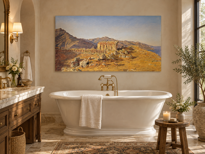 Landscape Oil Painting - Ancient Ruins in Mountain Landscape