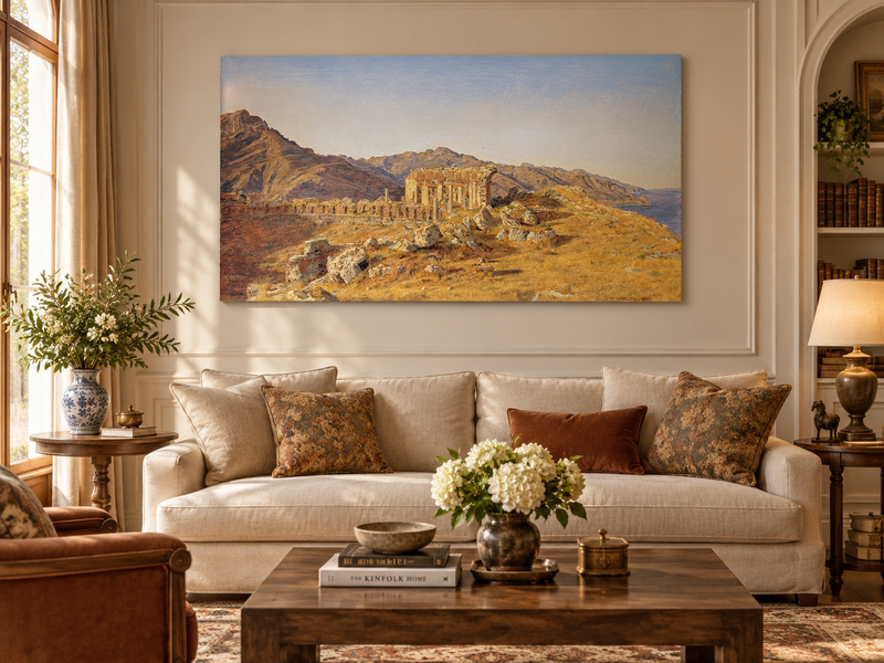 Landscape Oil Painting - Ancient Ruins in Mountain Landscape
