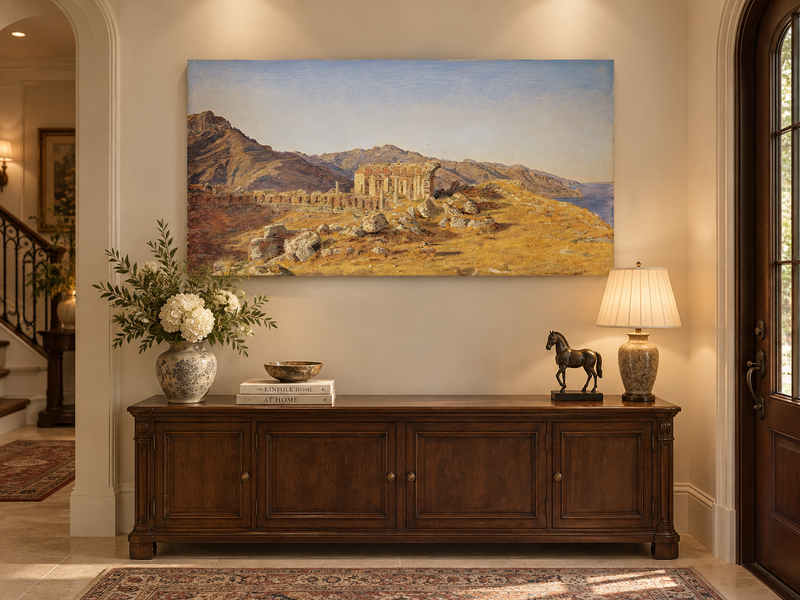 Landscape Oil Painting - Ancient Ruins in Mountain Landscape