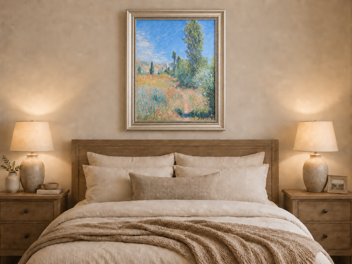 Landscape Oil Painting - Sunlit Meadow with Wildflowers and Trees