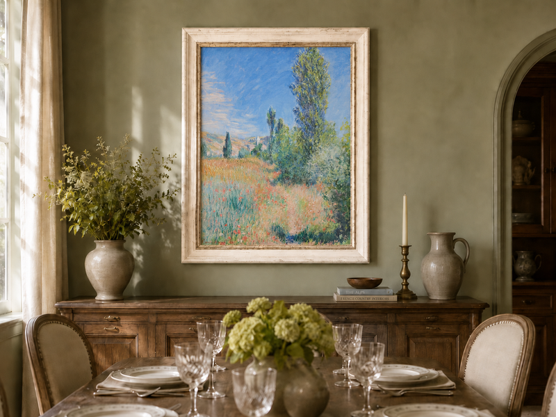 Landscape Oil Painting - Sunlit Meadow with Wildflowers and Trees