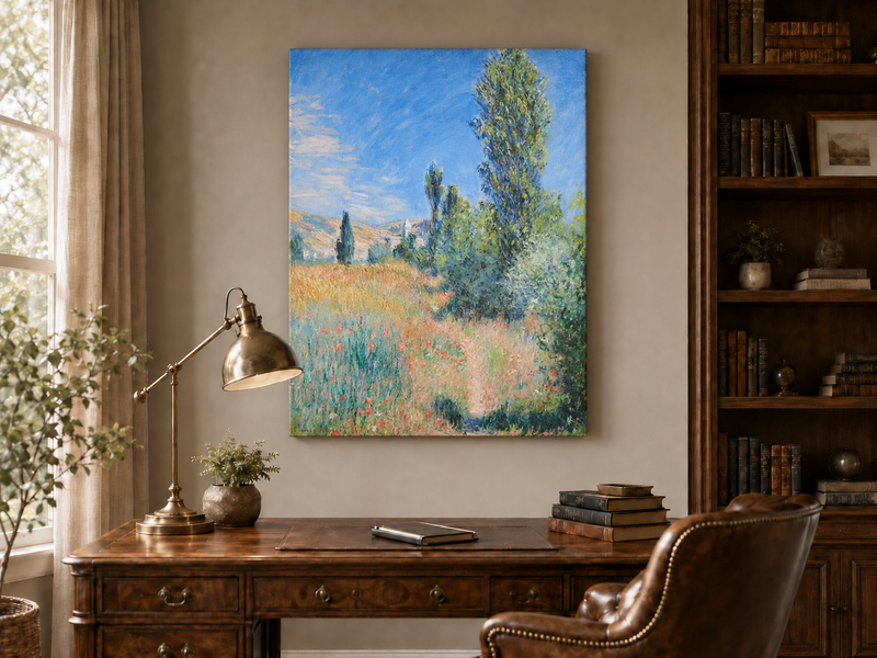 Landscape Oil Painting - Sunlit Meadow with Wildflowers and Trees