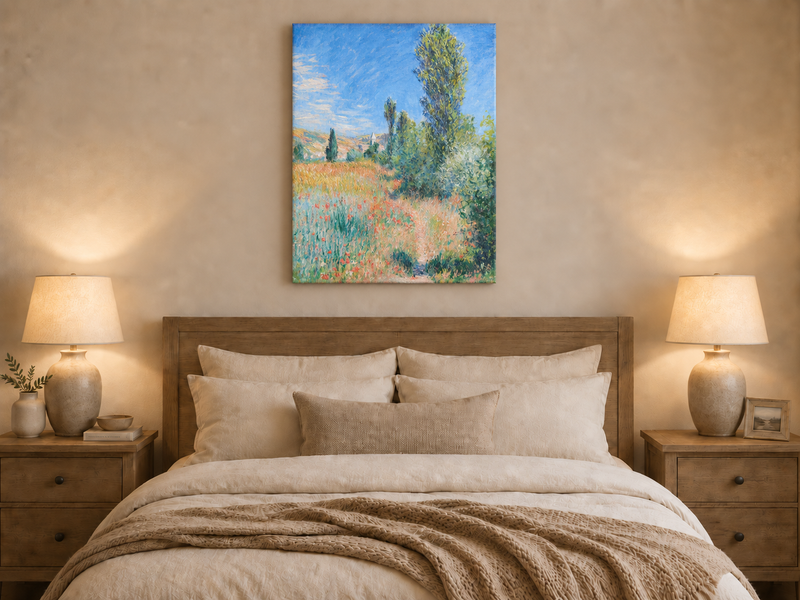 Landscape Oil Painting - Sunlit Meadow with Wildflowers and Trees