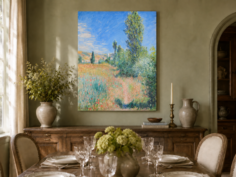 Landscape Oil Painting - Sunlit Meadow with Wildflowers and Trees