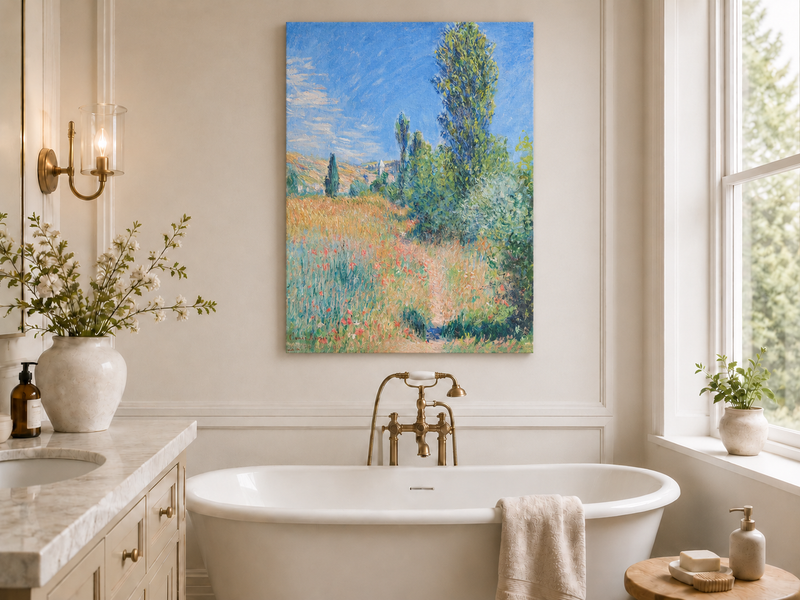 Landscape Oil Painting - Sunlit Meadow with Wildflowers and Trees