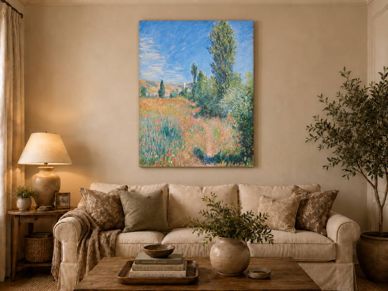 Landscape Oil Painting - Sunlit Meadow with Wildflowers and Trees