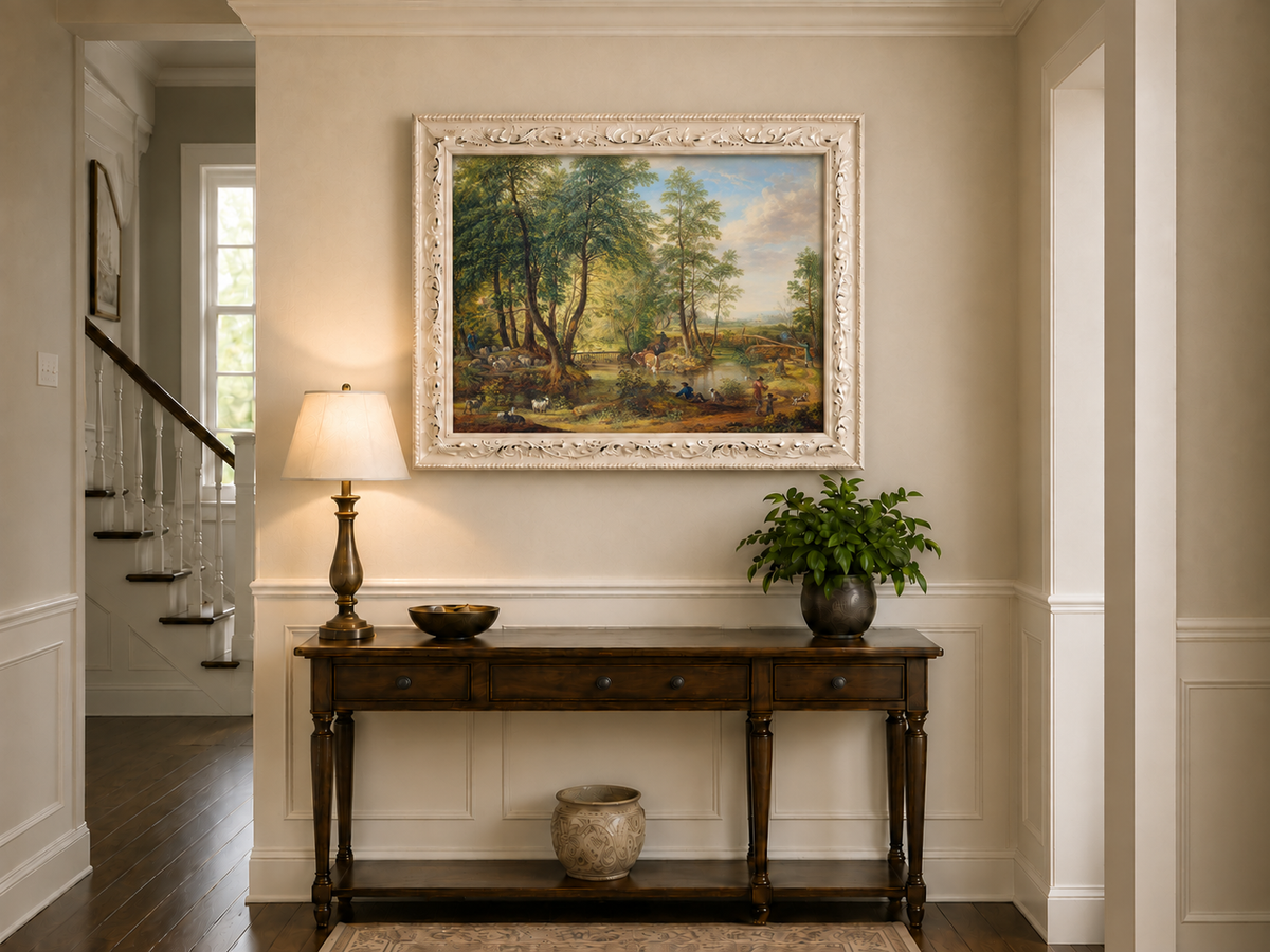 Landscape Oil Painting - Pastoral Woodland Stream with Sheep