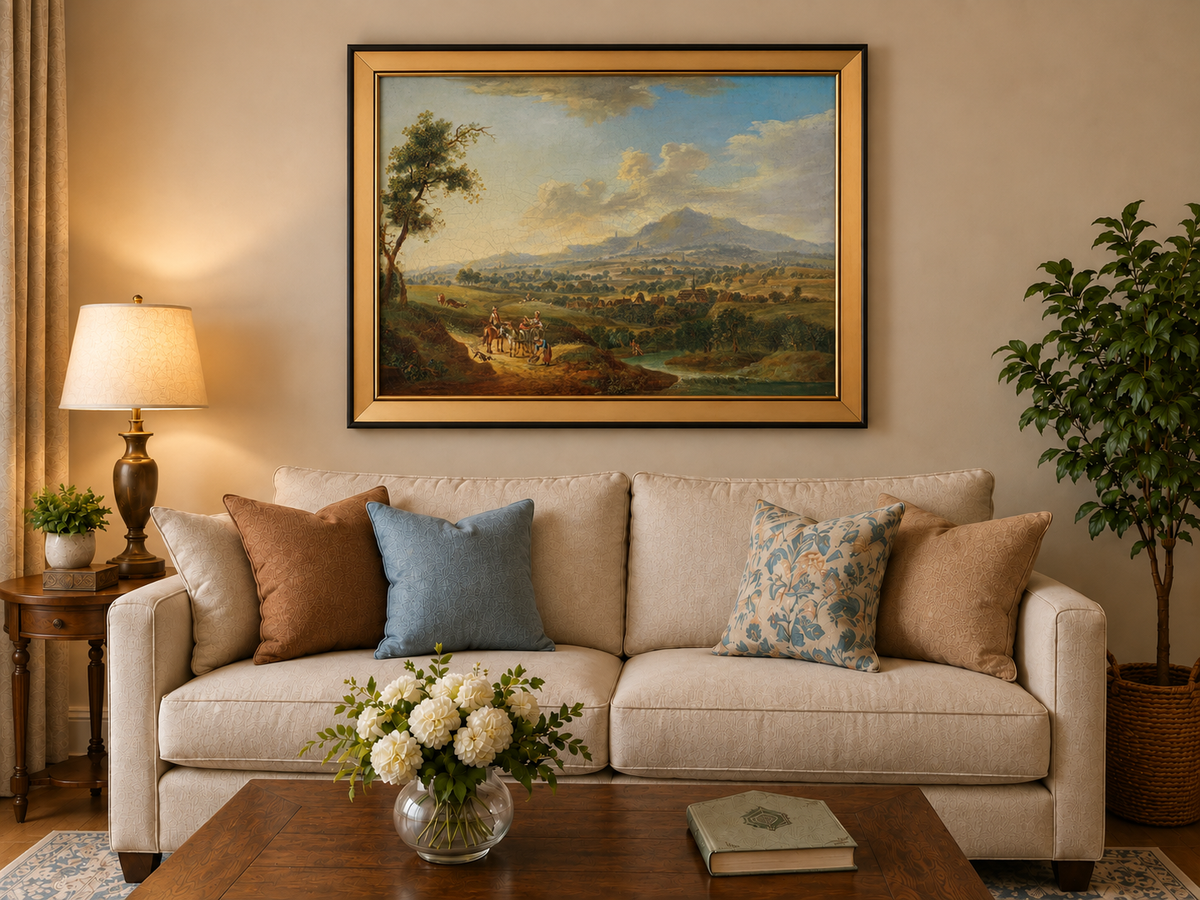 Landscape Oil Painting - Pastoral Valley with Village and Cart