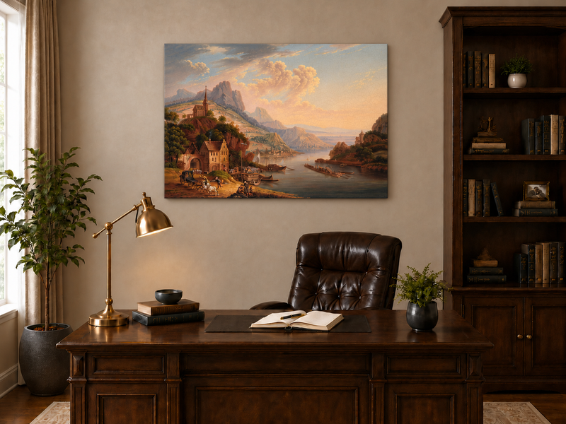 Peinture à l'huile de paysage - Colline exotique, balançoire et côte