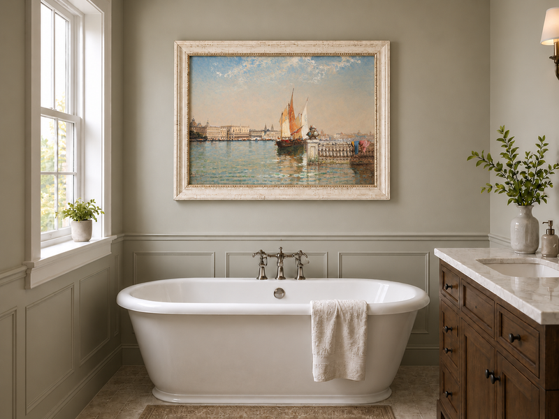 Landscape Oil Painting - Venetian Lagoon with Sailing Boats