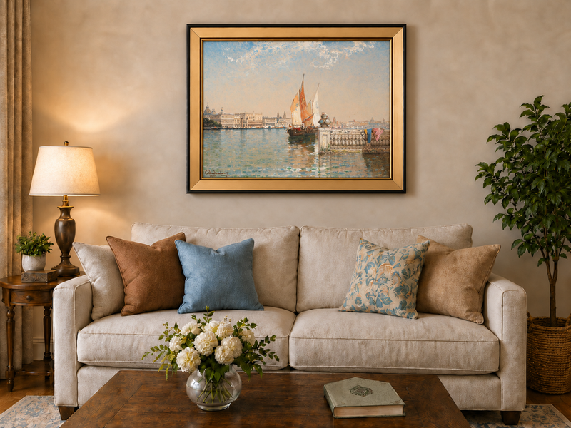 Landscape Oil Painting - Venetian Lagoon with Sailing Boats