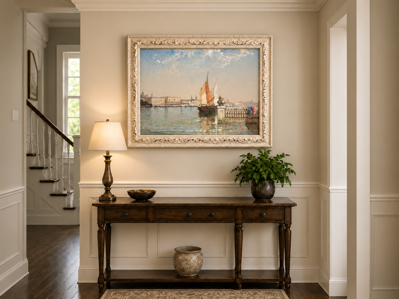 Landscape Oil Painting - Venetian Lagoon with Sailing Boats