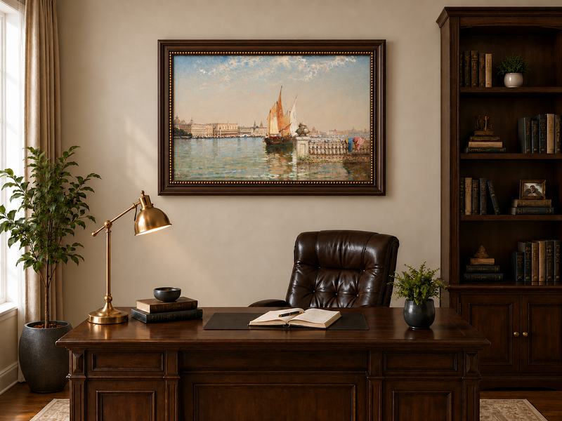 Landscape Oil Painting - Venetian Lagoon with Sailing Boats
