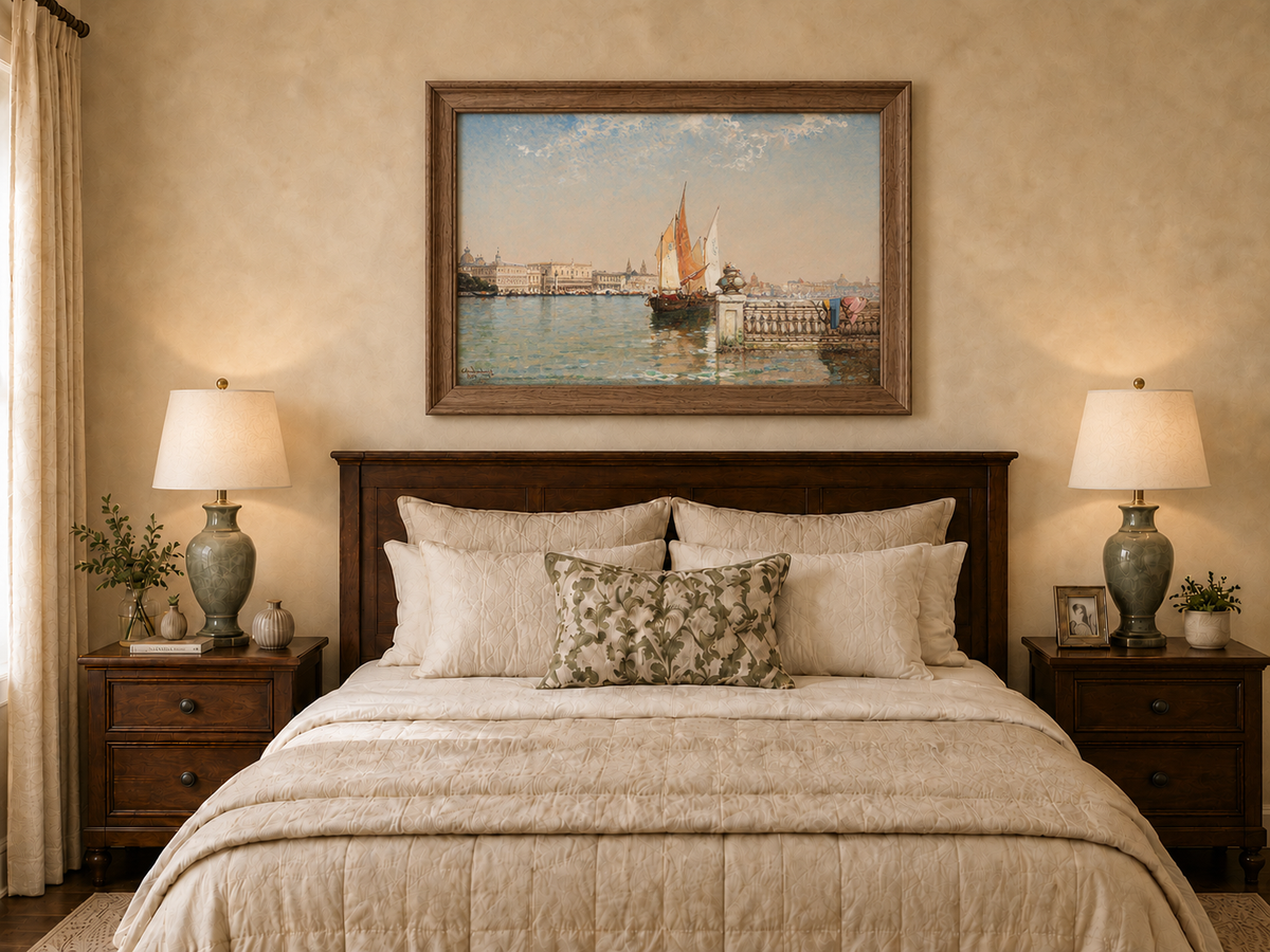 Landscape Oil Painting - Venetian Lagoon with Sailing Boats