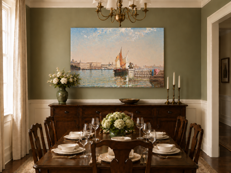 Landscape Oil Painting - Venetian Lagoon with Sailing Boats