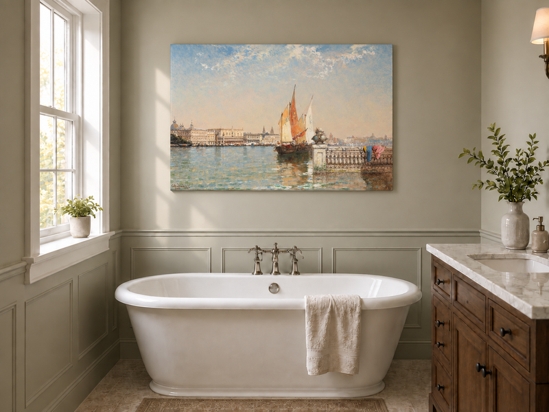 Landscape Oil Painting - Venetian Lagoon with Sailing Boats