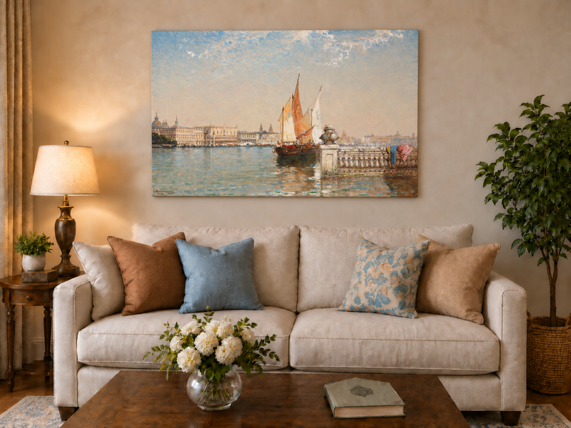 Landscape Oil Painting - Venetian Lagoon with Sailing Boats