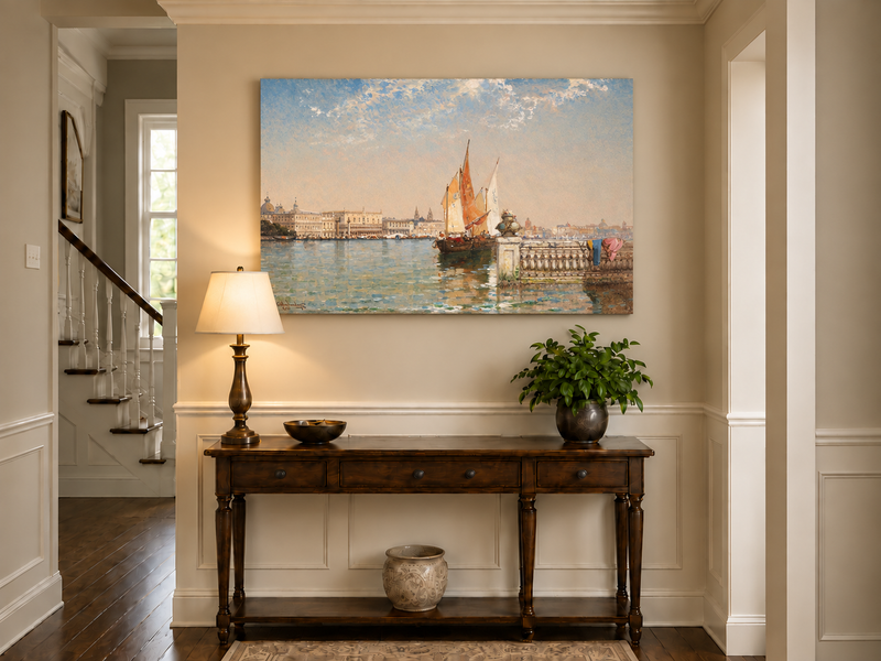 Landscape Oil Painting - Venetian Lagoon with Sailing Boats
