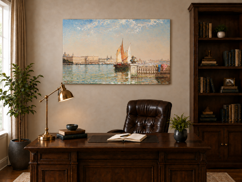 Landscape Oil Painting - Venetian Lagoon with Sailing Boats