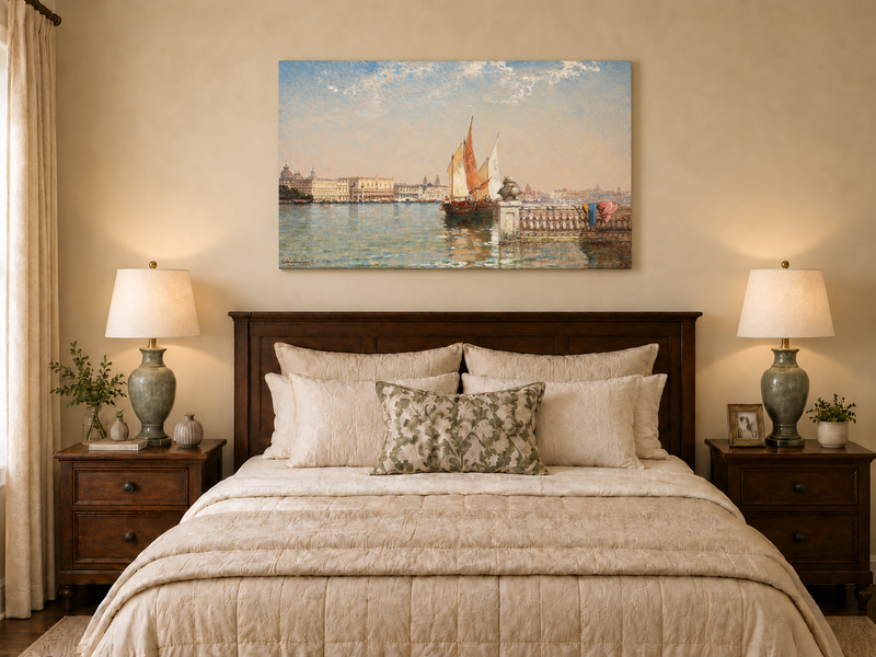 Landscape Oil Painting - Venetian Lagoon with Sailing Boats