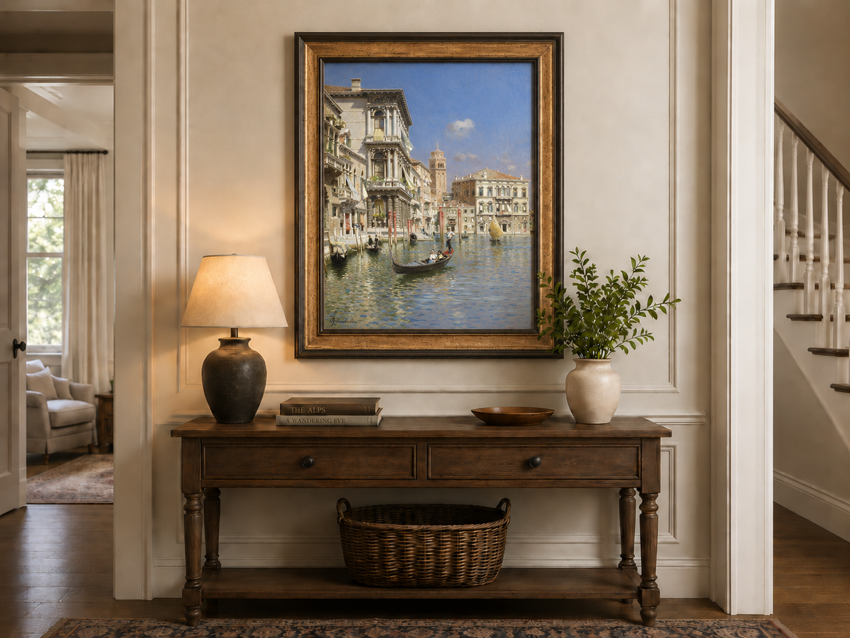 Landscape Oil Painting - Venice Canal Gondola, Historic Palaces