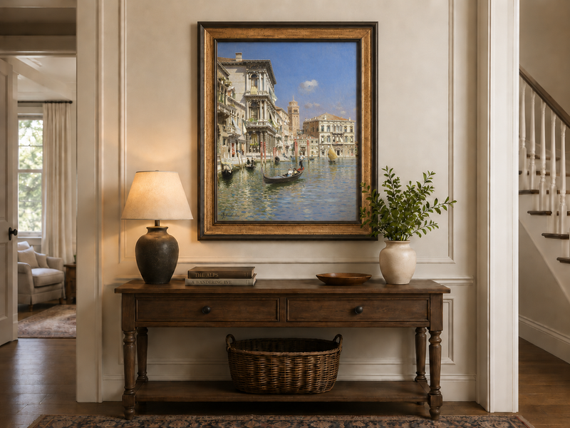 Landscape Oil Painting - Venice Canal Gondola, Historic Palaces