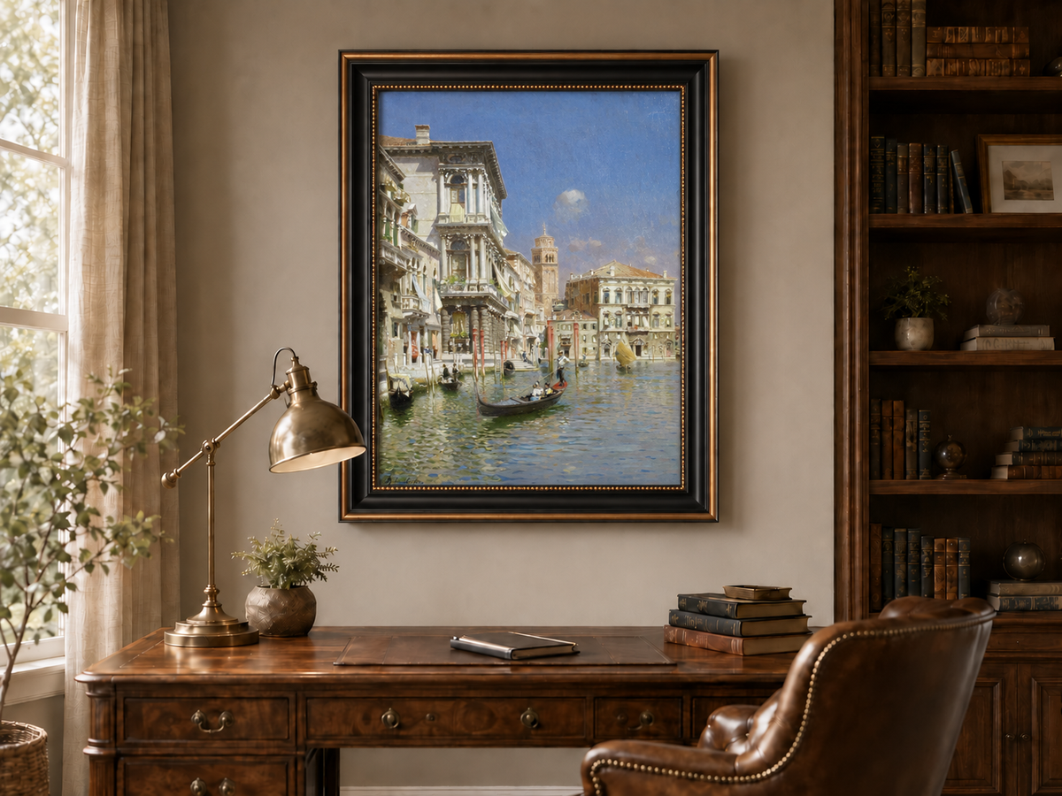 Landscape Oil Painting - Venice Canal Gondola, Historic Palaces