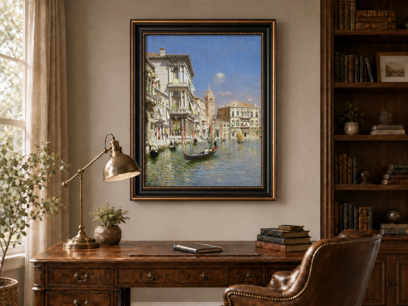 Landscape Oil Painting - Venice Canal Gondola, Historic Palaces