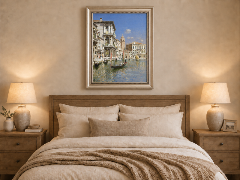 Landscape Oil Painting - Venice Canal Gondola, Historic Palaces