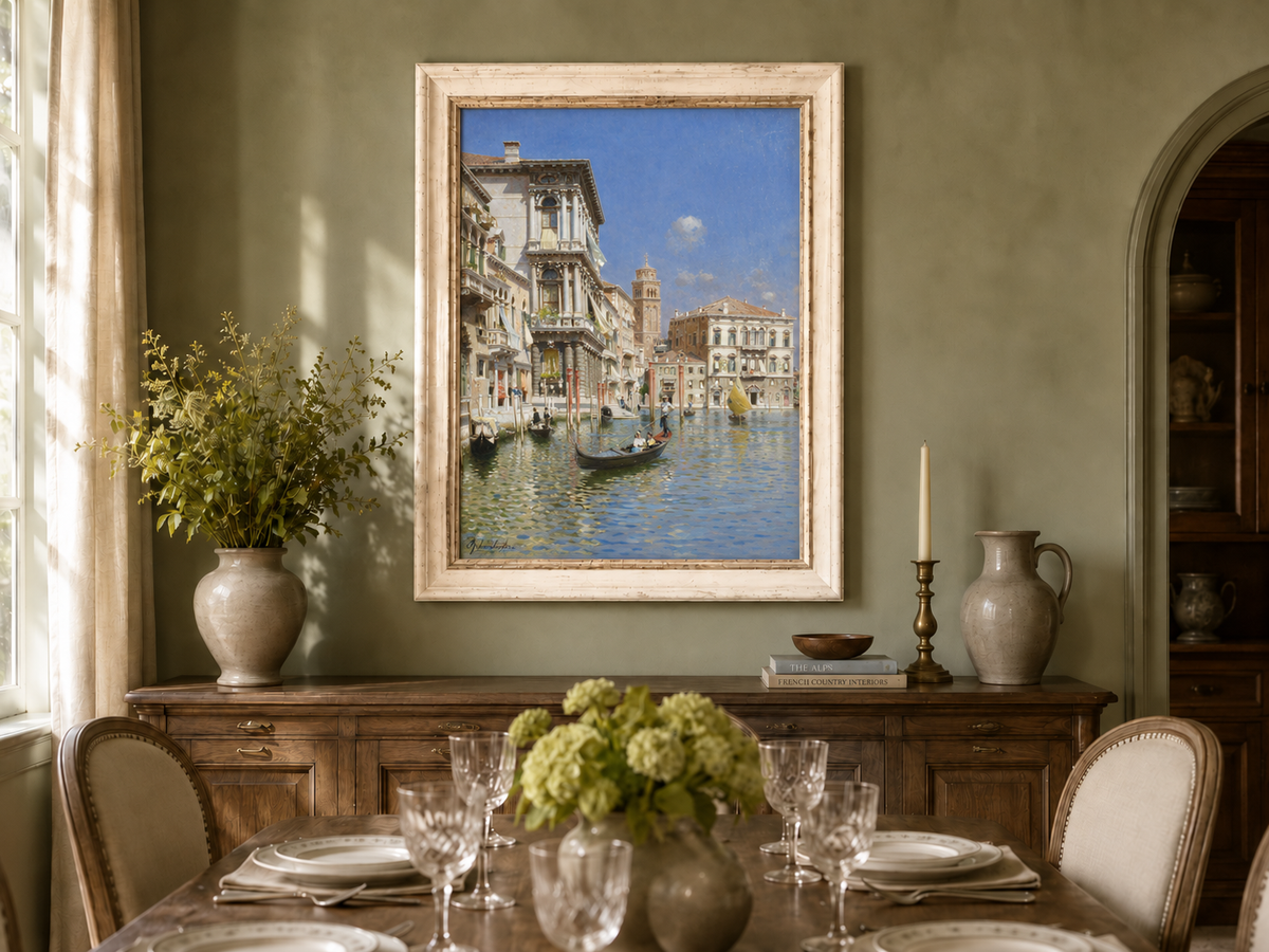 Landscape Oil Painting - Venice Canal Gondola, Historic Palaces