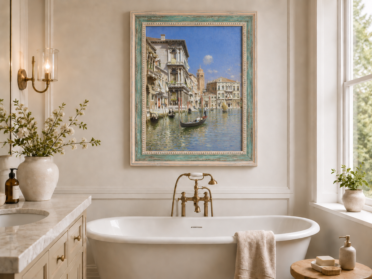 Landscape Oil Painting - Venice Canal Gondola, Historic Palaces