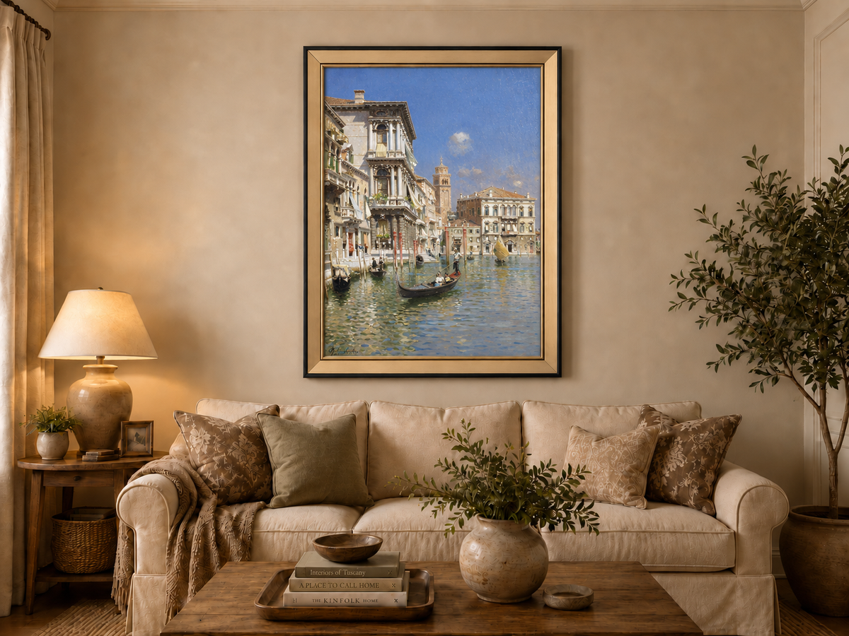 Landscape Oil Painting - Venice Canal Gondola, Historic Palaces